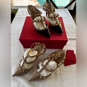 Set of (2) pairs of Valentino Rockstud Pumps, Sz 38.5, Nero & Poudre